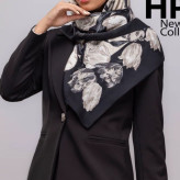 روسری نخی طرح گل دار قواره 100 سیا اسکارف