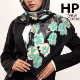 روسری نخی طرح گل دار قواره 100 سیا اسکارف