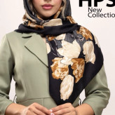روسری نخی طرح گل دار قواره 100 سیا اسکارف