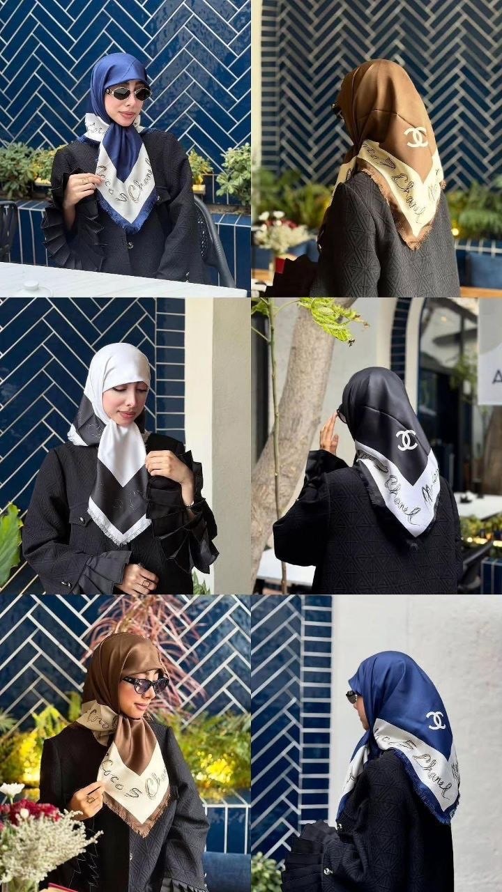 روسری ابریشم سوزنی چنل قواره ۹۰ وسط ساده